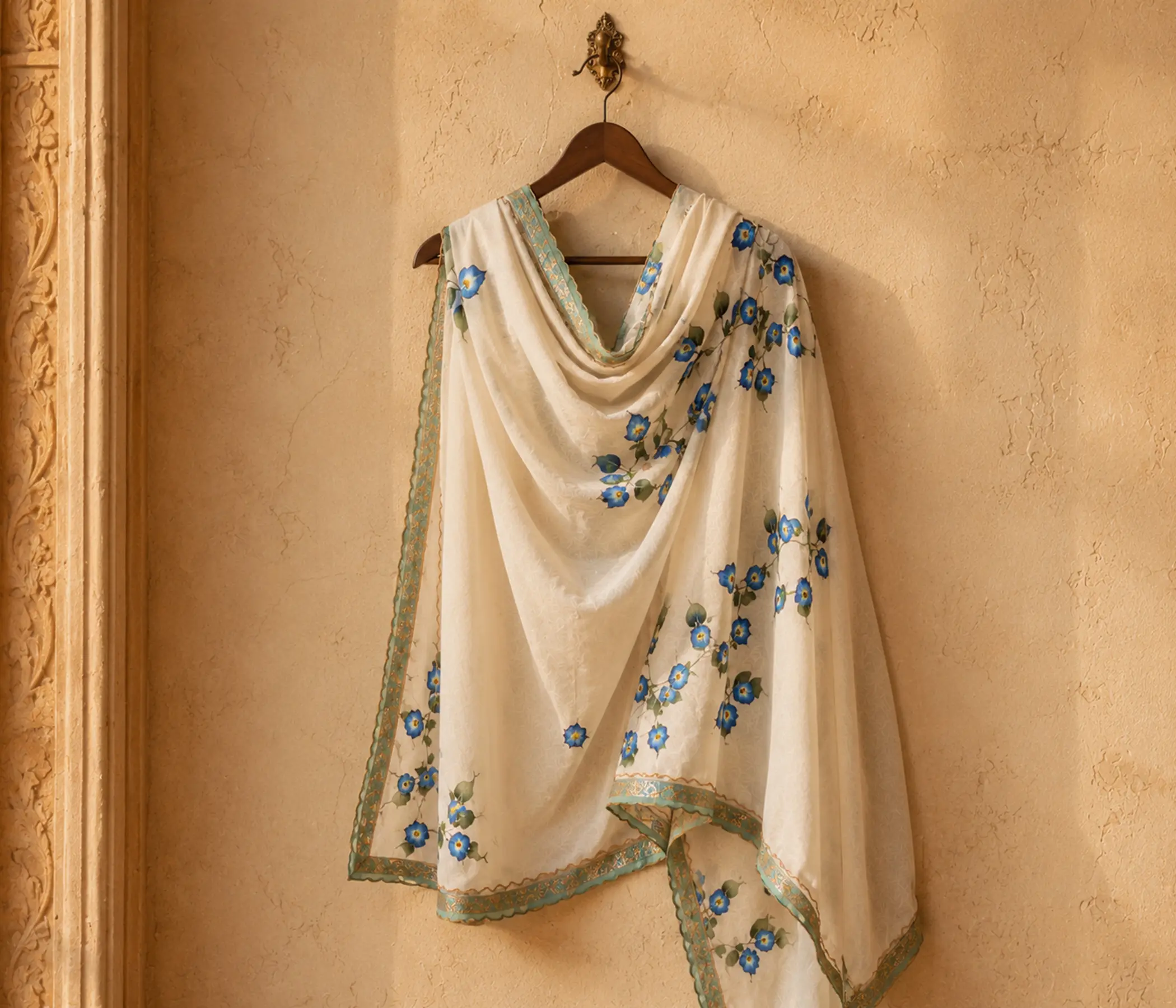 Beige Organza Handpainted Aparajita Dupatta